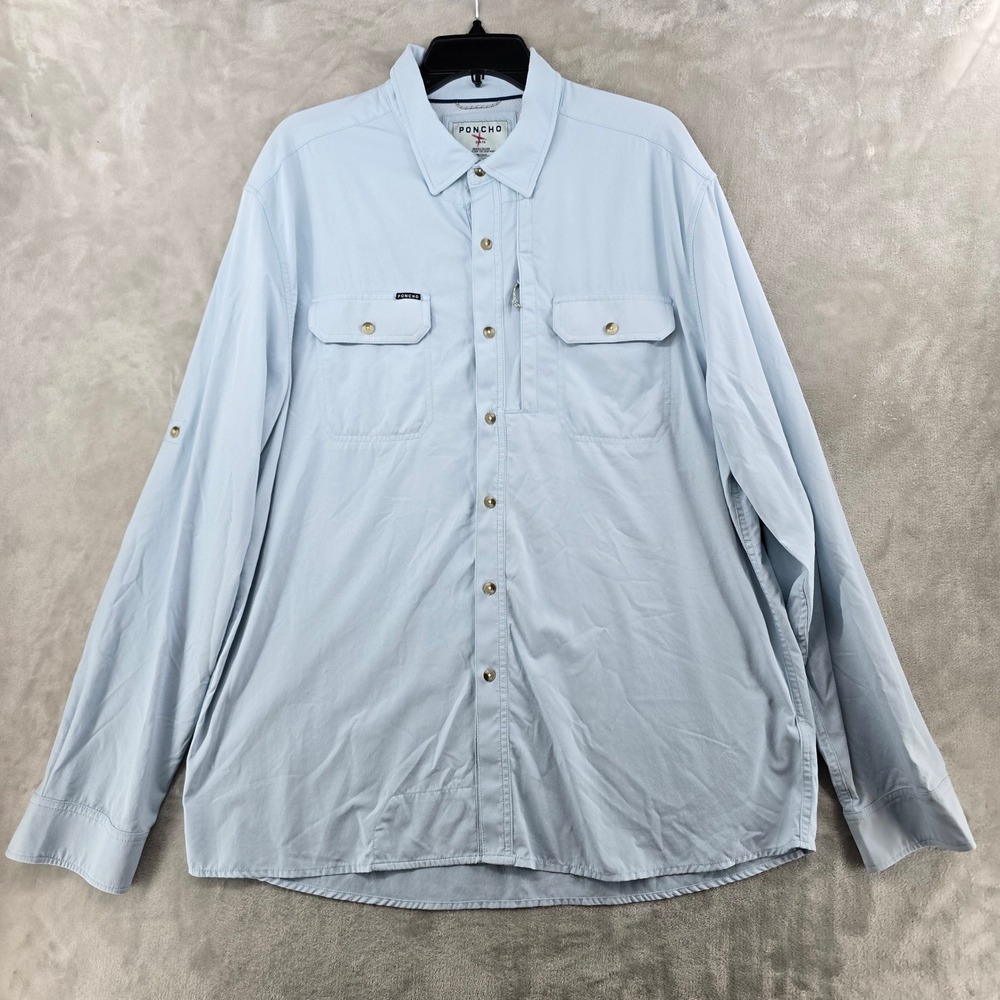 Poncho Fishing Shirt Mens XXL Skim Blue Magnetic Pockets Ventilated